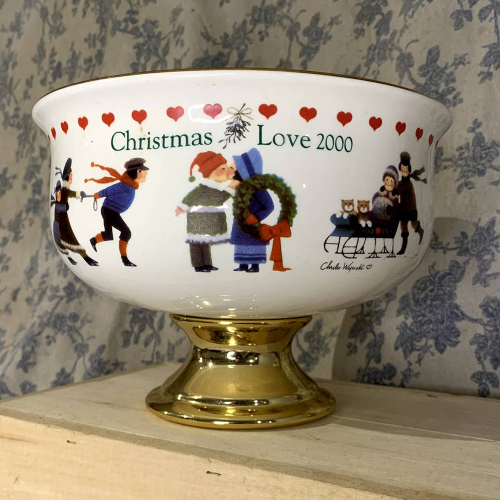 Vintage Teleflora Pedestal Vase by Charles Wysocki Christmas 2000